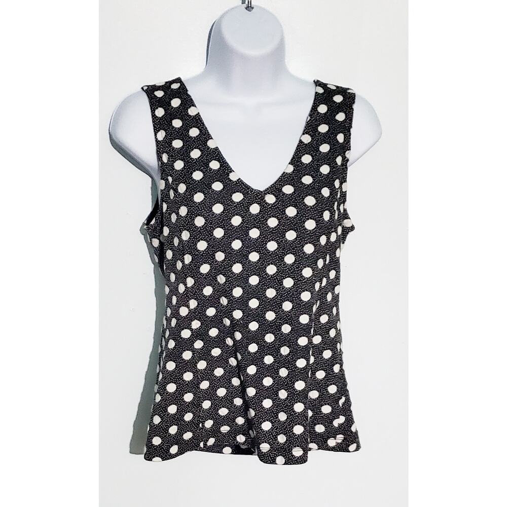 😺 Maeve Womens Black l White Polka Dot Tank Top Size Small Preppy Travel Office